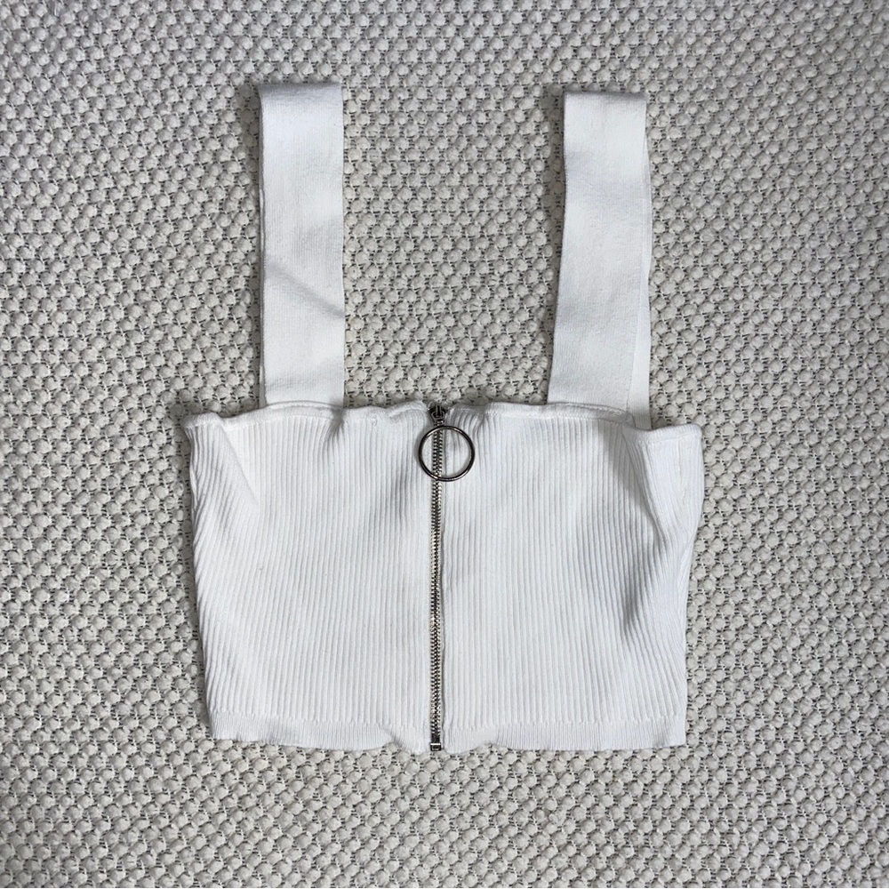 Forever 21 White Zip Up Crop Top Size S